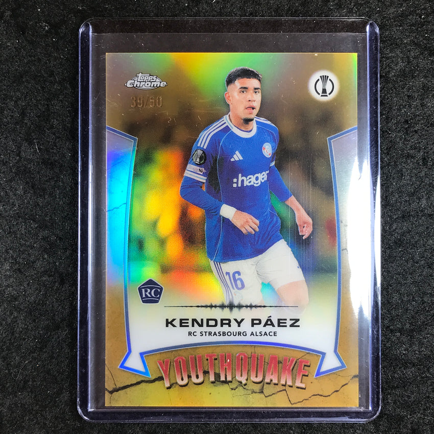 2025-26 Topps Chrome UEFA CC KENDRY PAEZ Youthquake Rookie Gold Refractor 39/50