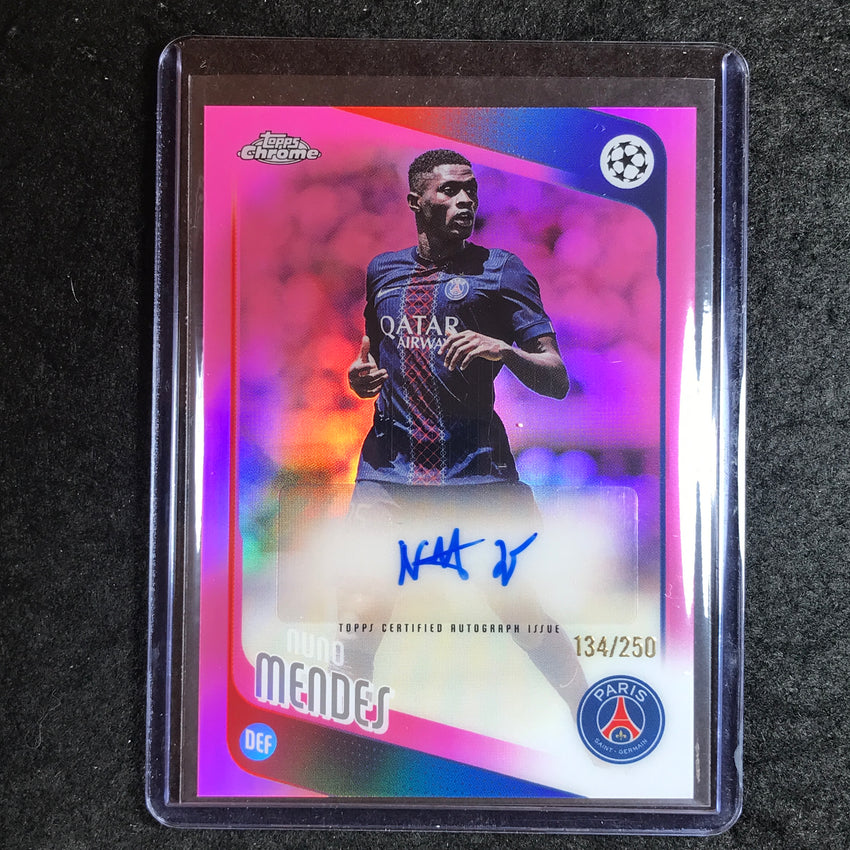 2025-26 Topps Chrome UEFA CC NUNO MENDES Chrome Auto Pink Refractor 134/250