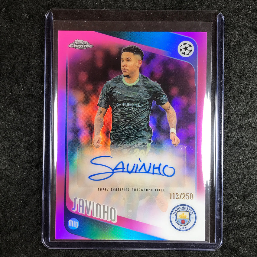2025-26 Topps Chrome UEFA CC SAVINHO Chrome Auto Pink Refractor 113/250