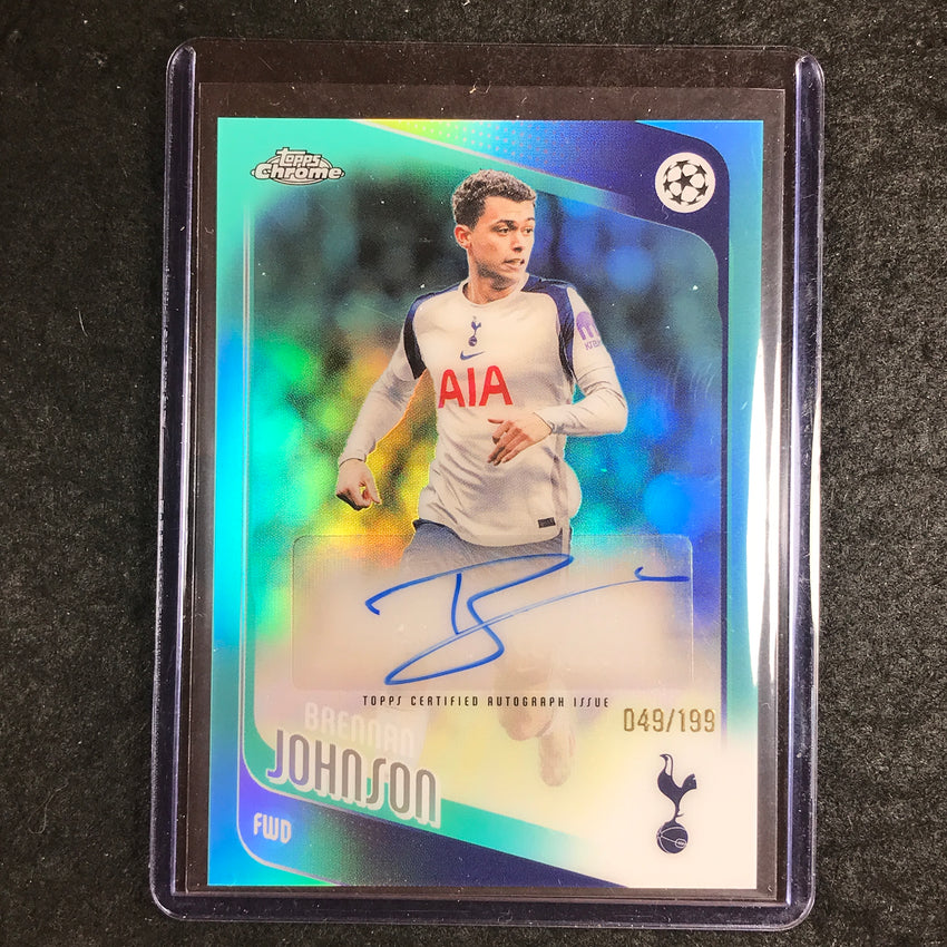 2025-26 Topps Chrome UEFA CC BRENNAN JOHNSON Chrome Auto Aqua Refractor 49/199