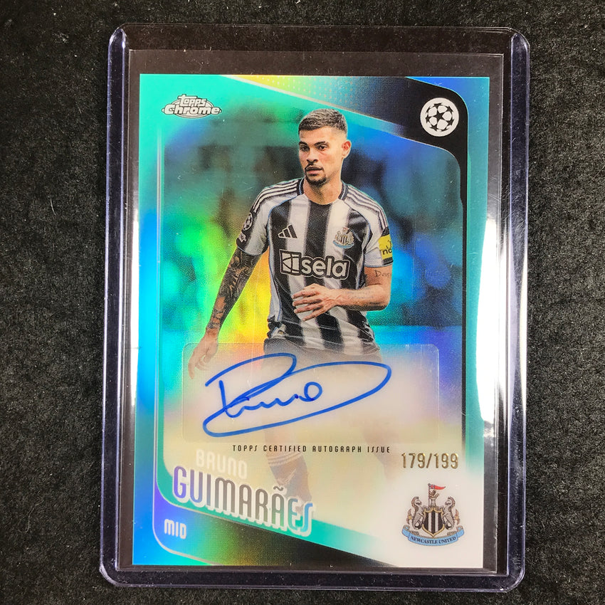 2025-26 Topps Chrome UEFA CC BRUNO GUIMARAES Chrome Auto Aqua Refractor 179/199