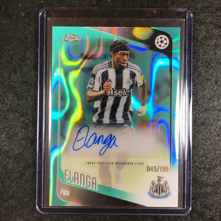 2025-26 Topps Chrome UEFA CC ANTHONY ELANGA Chrome Auto Aqua Lava 45/199