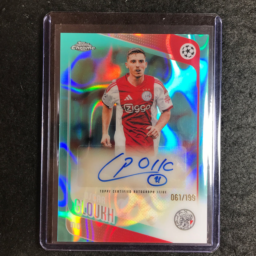 2025-26 Topps Chrome UEFA CC OSCAR GLOUKH Legends Auto Aqua Lava 61/199