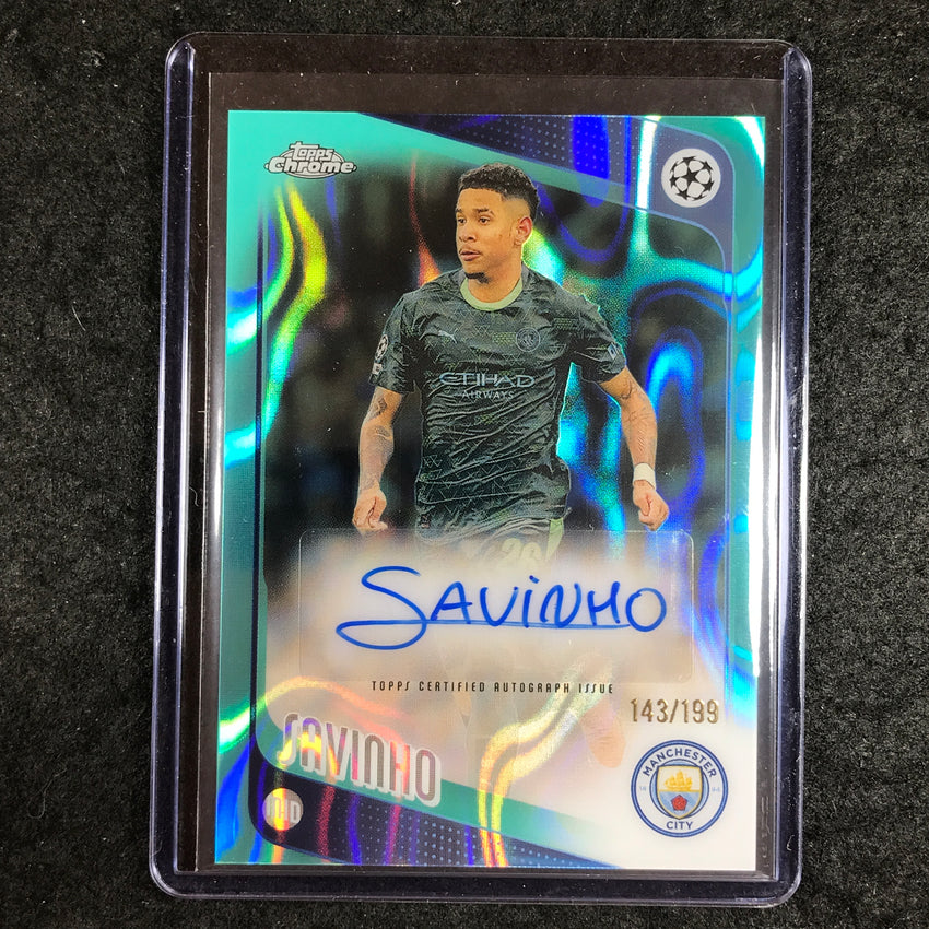 2025-26 Topps Chrome UEFA CC SAVINHO Chrome Auto Aqua Lava 143/199