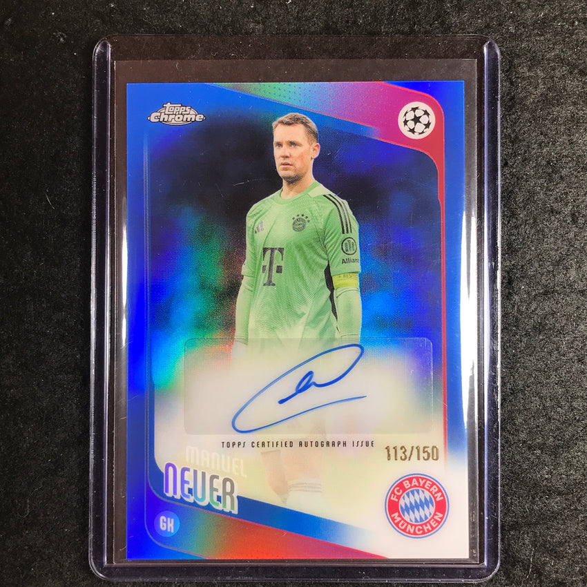 2025-26 Topps Chrome UEFA CC MANUEL NEUER Chrome Auto Blue Refractor 113/150