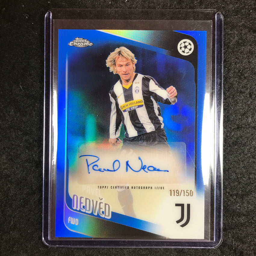 2025-26 Topps Chrome UEFA CC PAVEL NEDVED Chrome Auto Blue Refractor 119/150