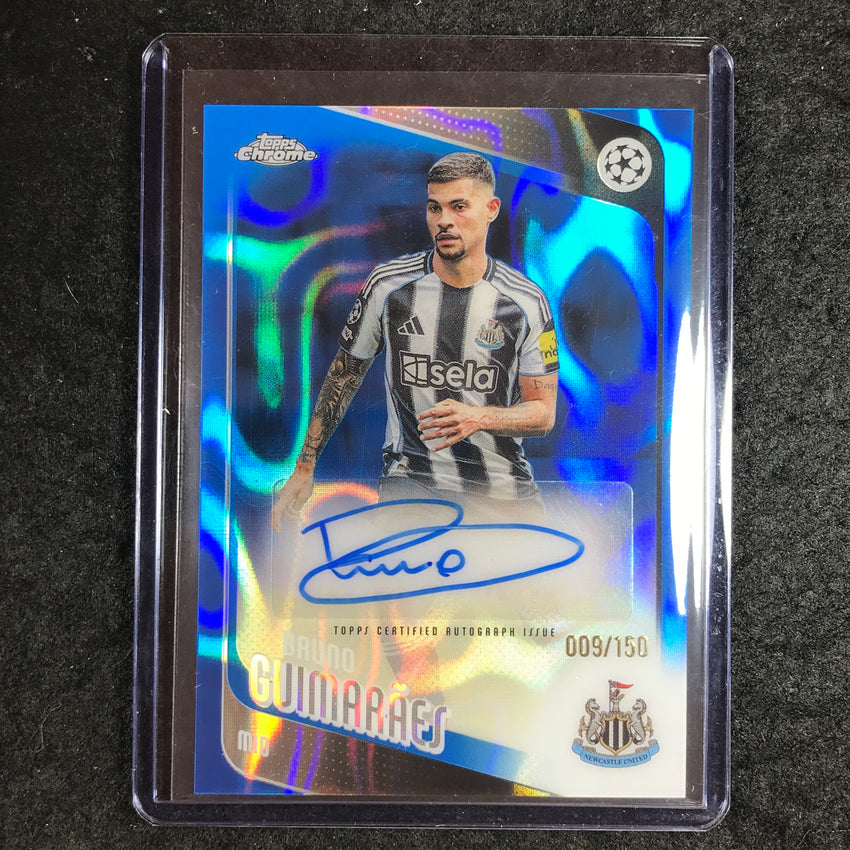 2025-26 Topps Chrome UEFA CC BRUNO GUIMARAES Chrome Auto Blue Lava 9/150