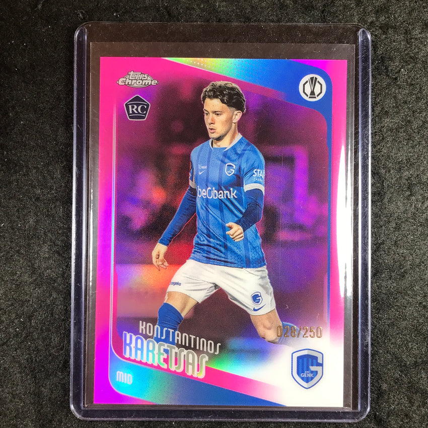 2025-26 Topps Chrome UEFA CC KONSTANTINOS KARETSAS Rookie Pink Refractor 28/250