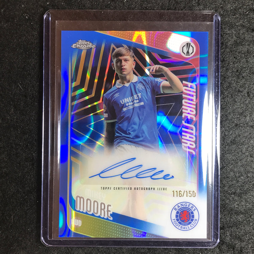 2025-26 Topps Chrome UEFA CC MIKEY MOORE Future Stars Auto Blue Lava 116/150