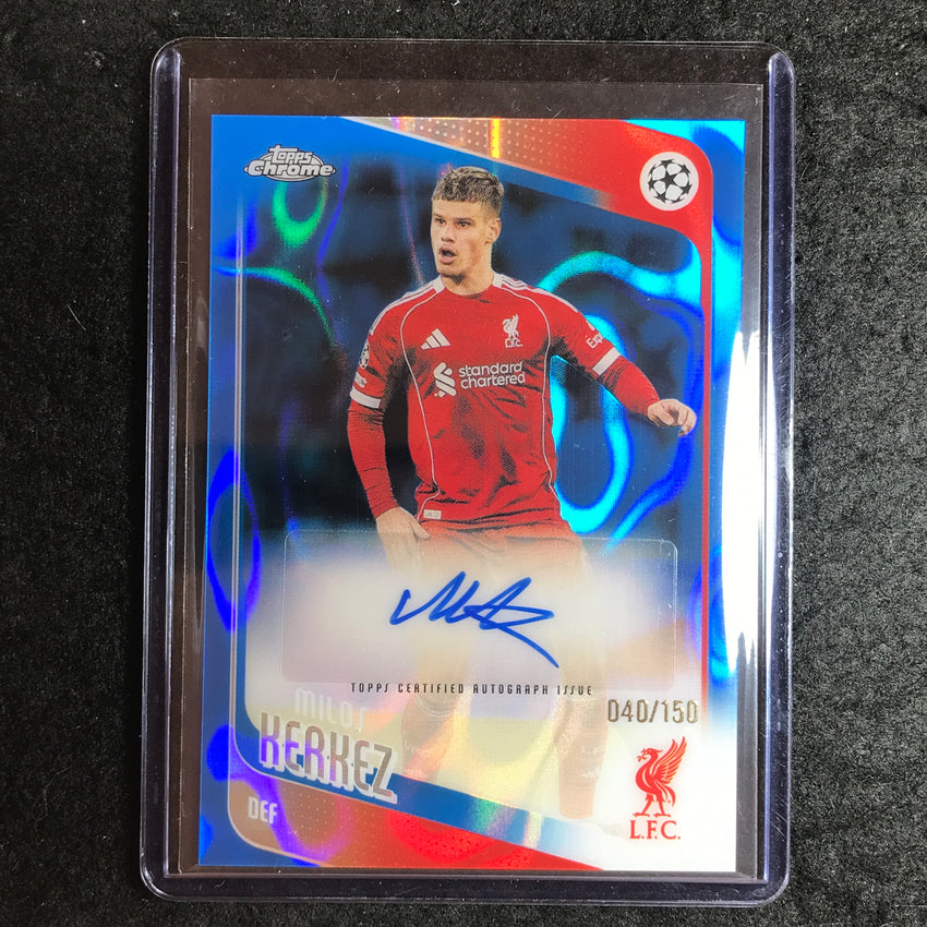 2025-26 Topps Chrome UEFA CC MILOS KERKEZ Chrome Auto Blue Lava 40/150
