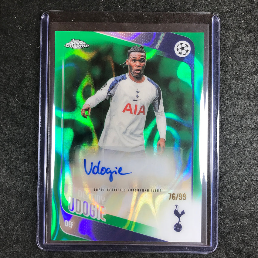 2025-26 Topps Chrome UEFA CC DESTINY UDOGIE Chrome Auto Green Lava 76/99