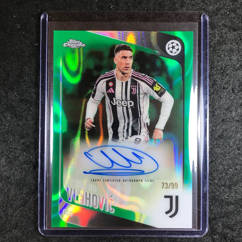 2025-26 Topps Chrome UEFA CC DUSAN VLAHOVIC Chrome Auto Green Lava 73/99