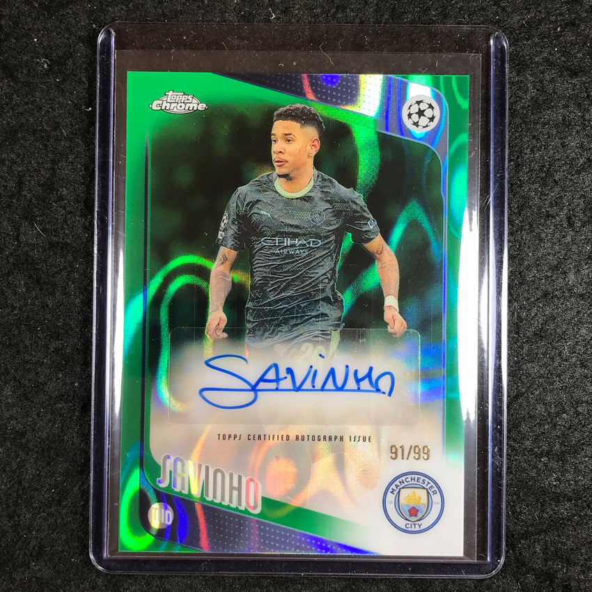 2025-26 Topps Chrome UEFA CC SAVINHO Chrome Auto Green Lava 91/99