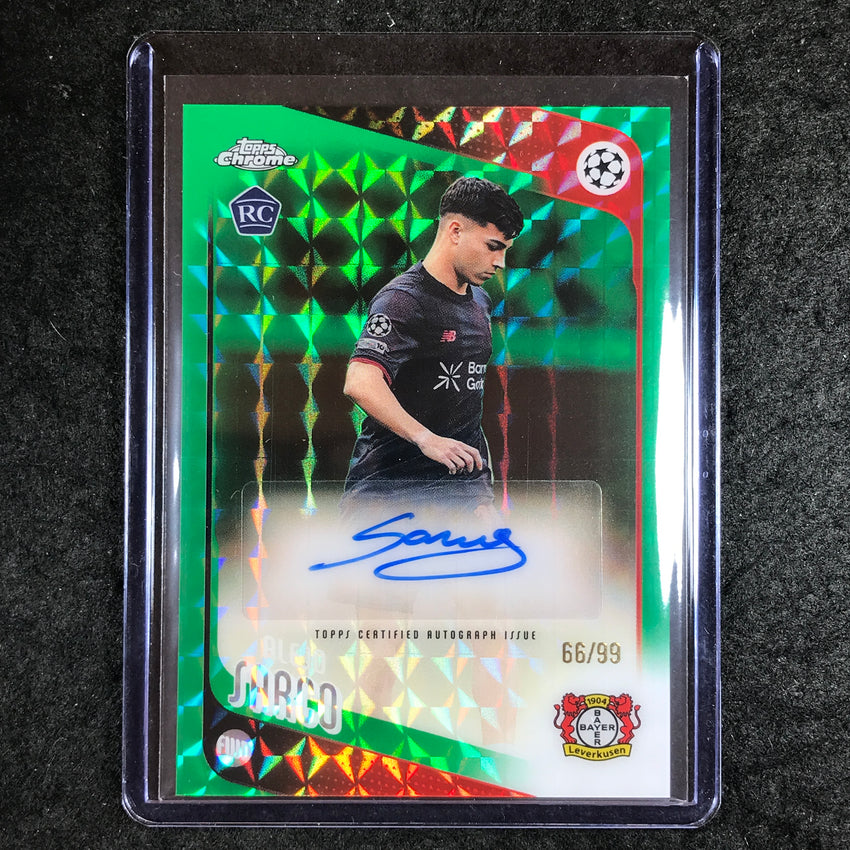2025-26 Topps Chrome UEFA CC ALEJO SARCO Rookie Auto Green Green Geometric 66/99