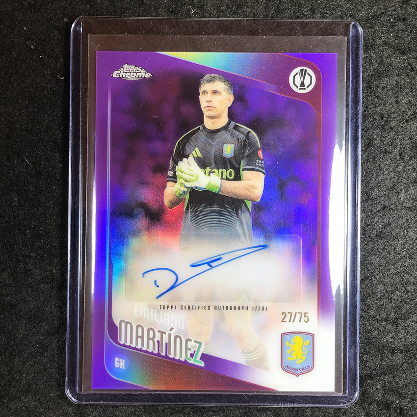 2025-26 Topps Chrome UEFA CC EMILIANO MARTINEZ Chrome Auto Purple 27/75
