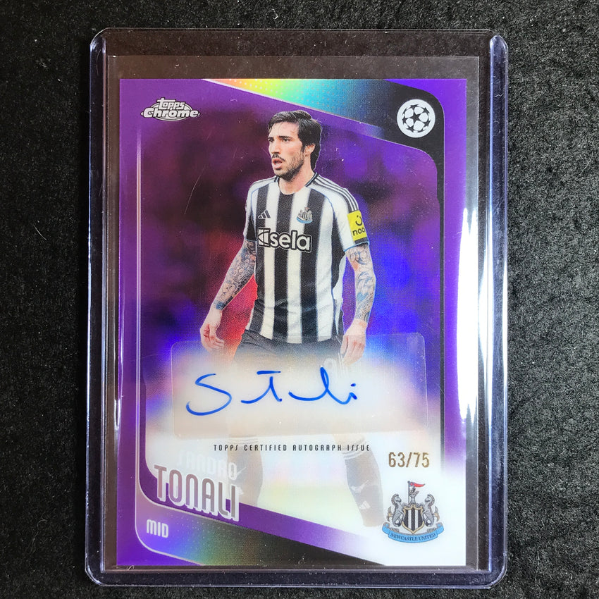 2025-26 Topps Chrome UEFA CC SANDRO TONALI Chrome Auto Purple Refractor 63/75
