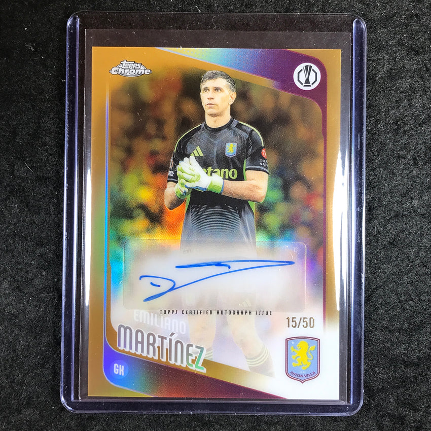2025-26 Topps Chrome UEFA CC EMILIANO MARTINEZ Chrome Auto Gold Refractor 15/50