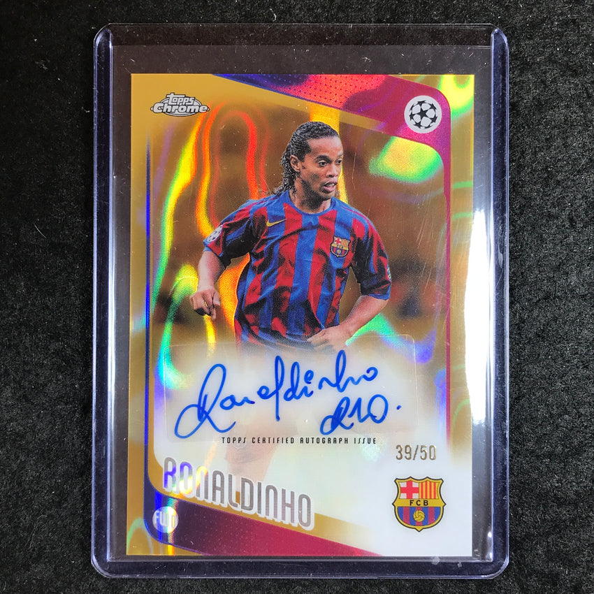 2025-26 Topps Chrome UEFA CC RONALDINHO Legends Auto Gold Lava 39/50