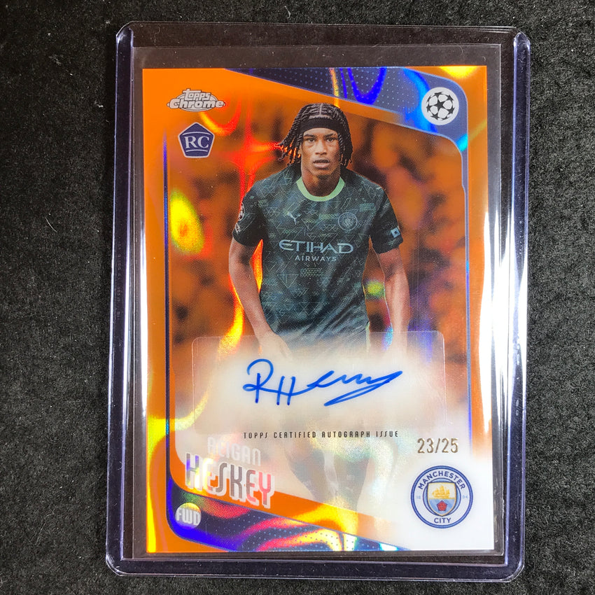 2025-26 Topps Chrome UEFA CC REIGAN HESKEY Rookie Auto Orange Lava 23/25