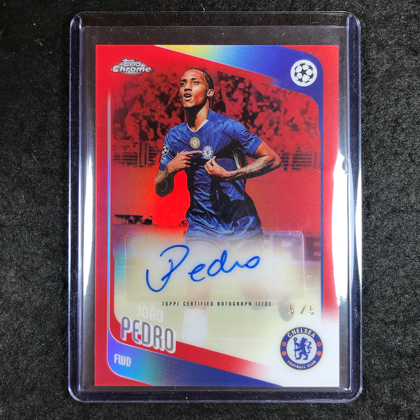 2025-26 Topps Chrome UEFA CC JOAO PEDRO Chrome Auto Red Refractor 5/5