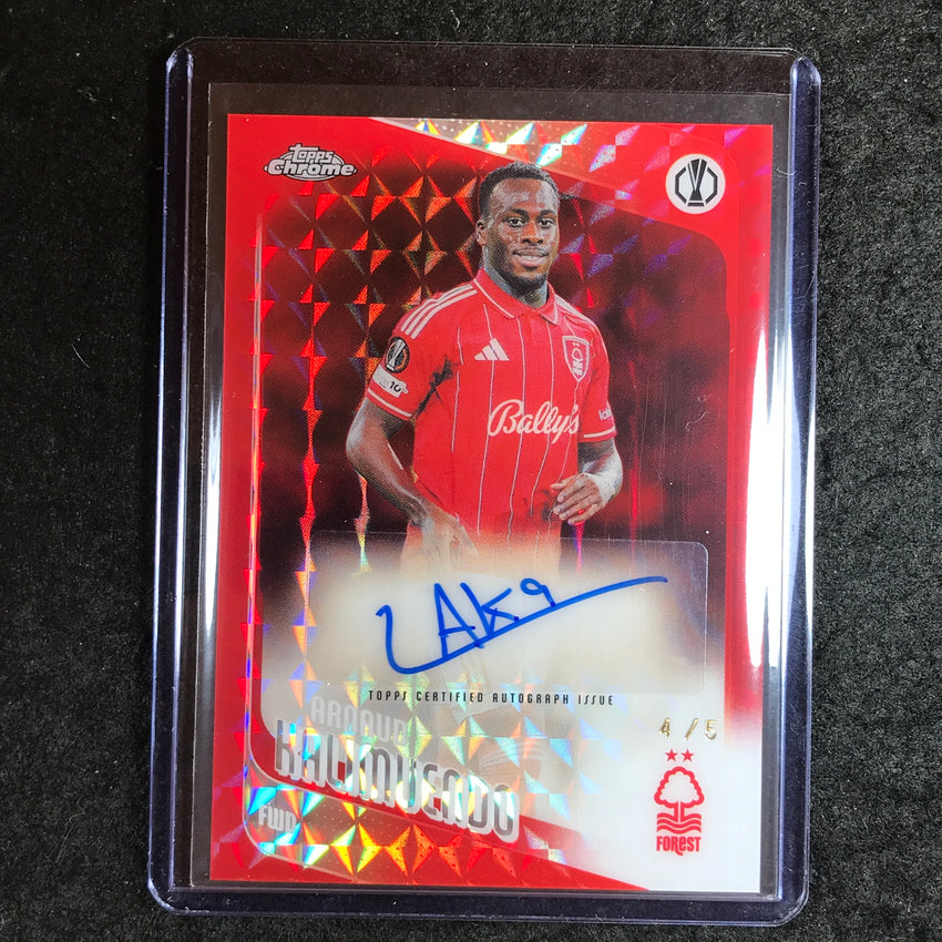 2025-26 Topps Chrome UEFA CC ARNAUD KALIMUENDO Chrome Auto Red Geometric 4/5