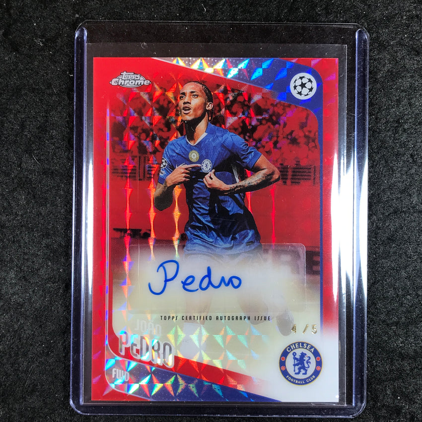 2025-26 Topps Chrome UEFA CC JOAO PEDRO Chrome Auto Red Geometric 4/5