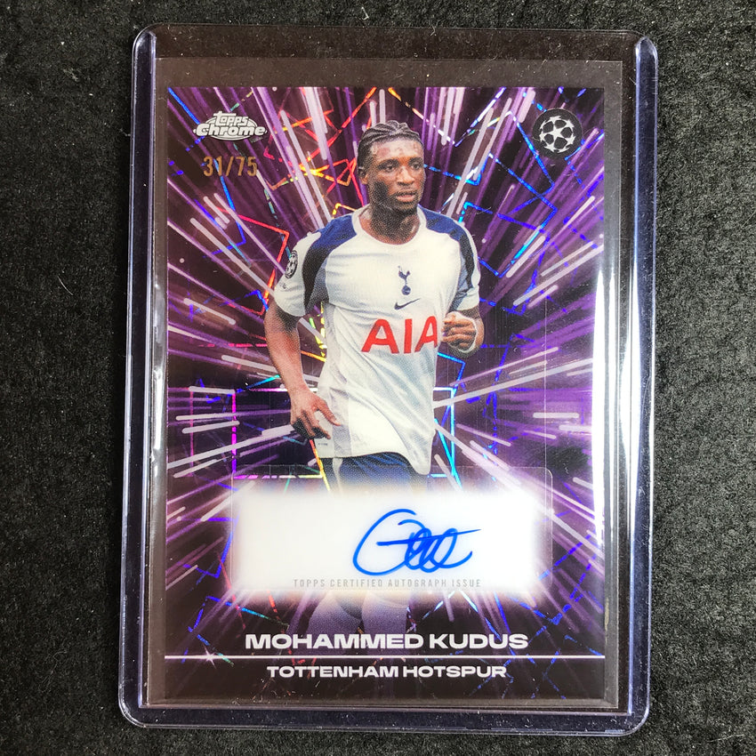2025-26 Topps Chrome UEFA CC MOHAMMED KUDUS Black Lazer Auto Purple 31/75