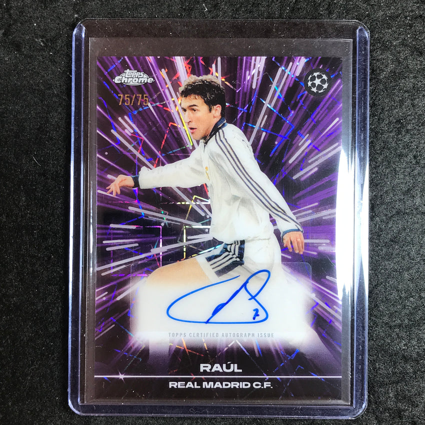 2025-26 Topps Chrome UEFA CC RAUL Black Lazer Auto Purple 75/75