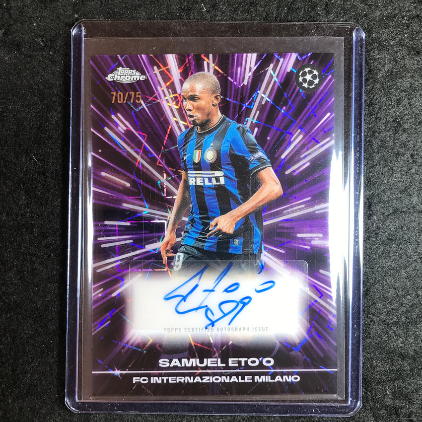 2025-26 Topps Chrome UEFA CC SAMUEL ETO'O Black Lazer Auto Purple 70/75