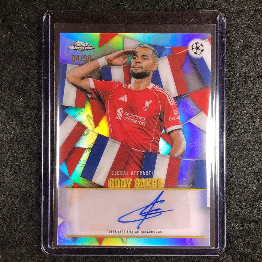 2025-26 Topps Chrome UEFA CC CODY GAKPO Global Attraction Auto Refractor 4/99