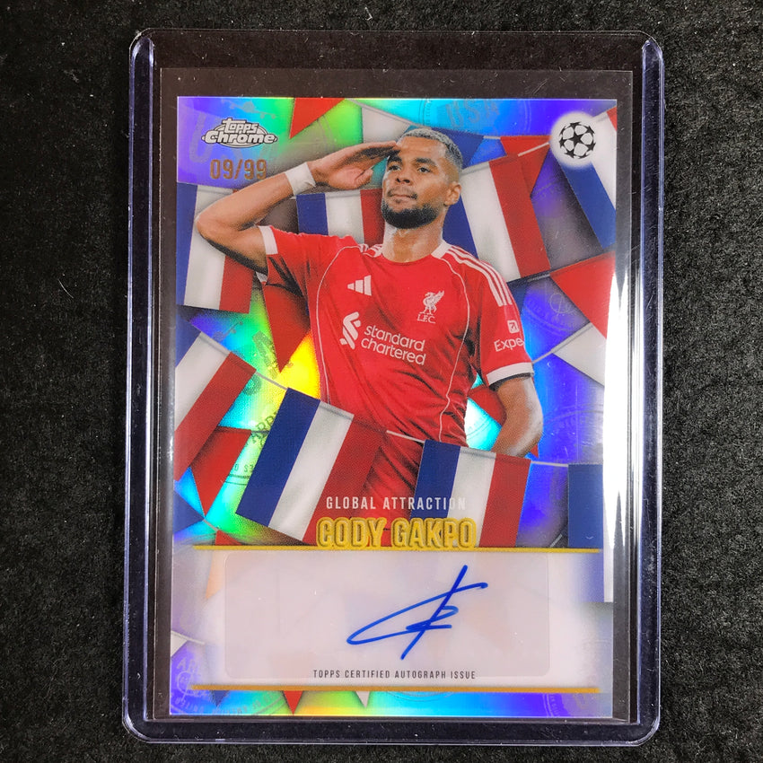 2025-26 Topps Chrome UEFA CC CODY GAKPO Global Attraction Auto Refractor 9/99