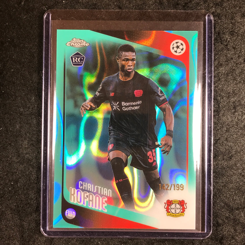 2025-26 Topps Chrome UEFA CC CHRISTIAN KOFANE Rookie Aqua Lava 142/199