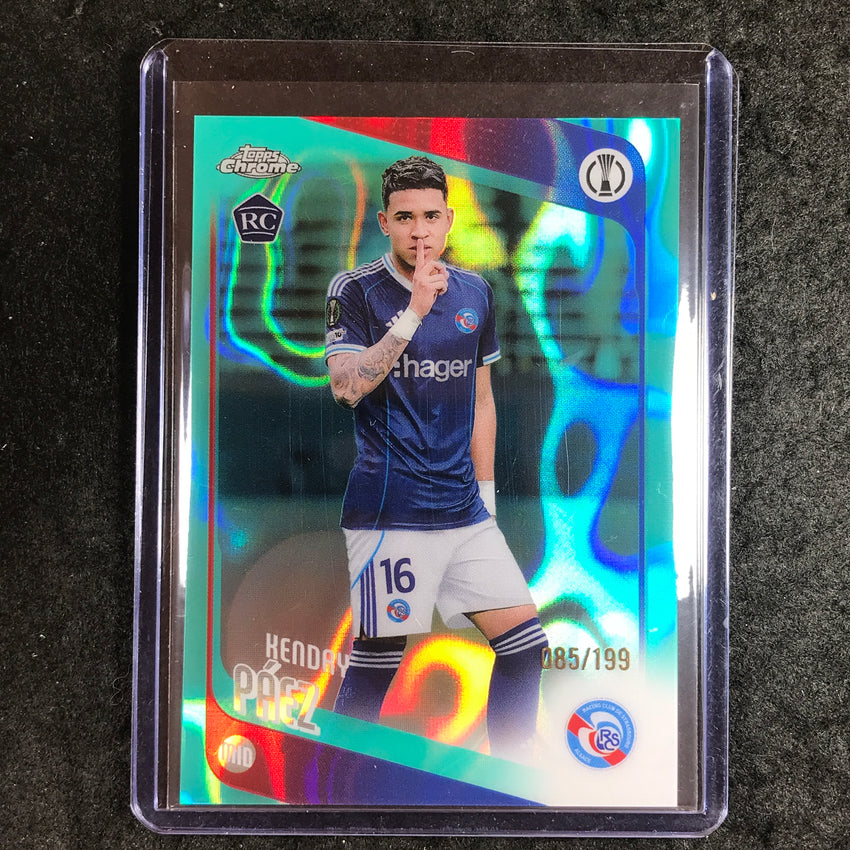 2025-26 Topps Chrome UEFA CC KENDRY PAEZ Rookie Aqua Lava 85/199