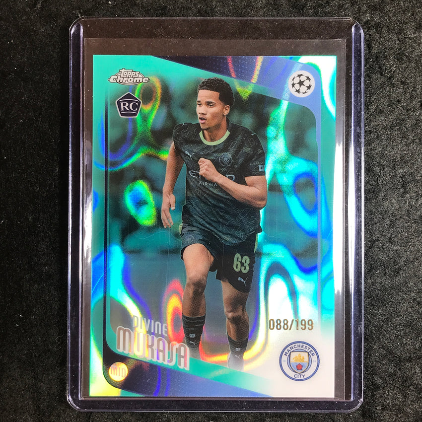 2025-26 Topps Chrome UEFA CC DIVINE MUKASA Rookie Aqua Lava 88/199