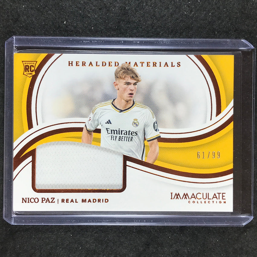 2023-24 Immaculate Soccer NICO PAZ Heralded Materials Rookie Jersey Relic 61/99