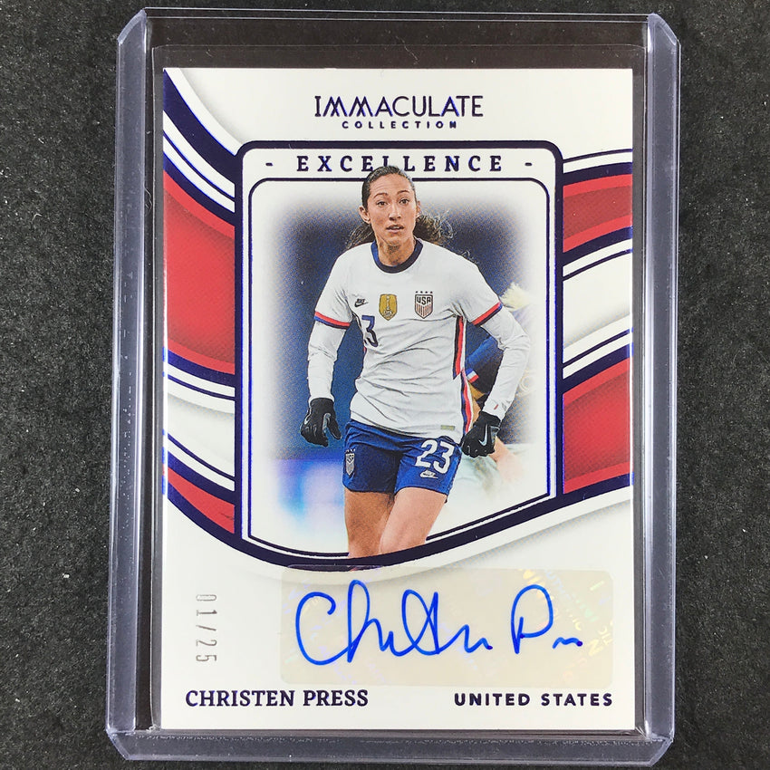 2023-24 Immaculate Soccer CHRISTEN PRESS Excellence Auto Sapphire 1/25