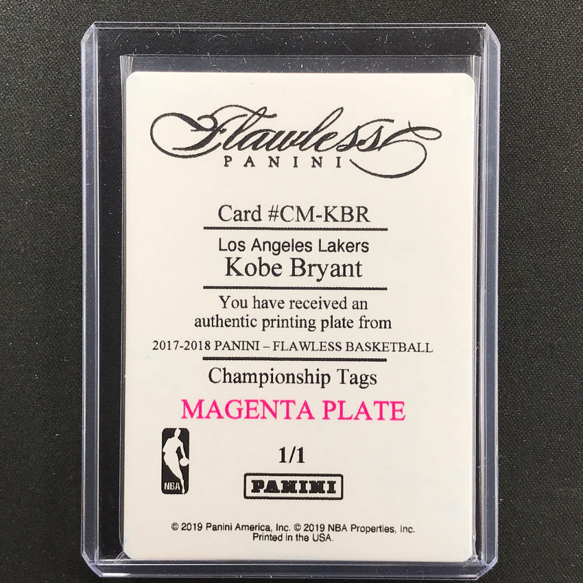 2017-18 Flawless Kobe Bryant Championship Tags Printing Plate 1/1 Magenta