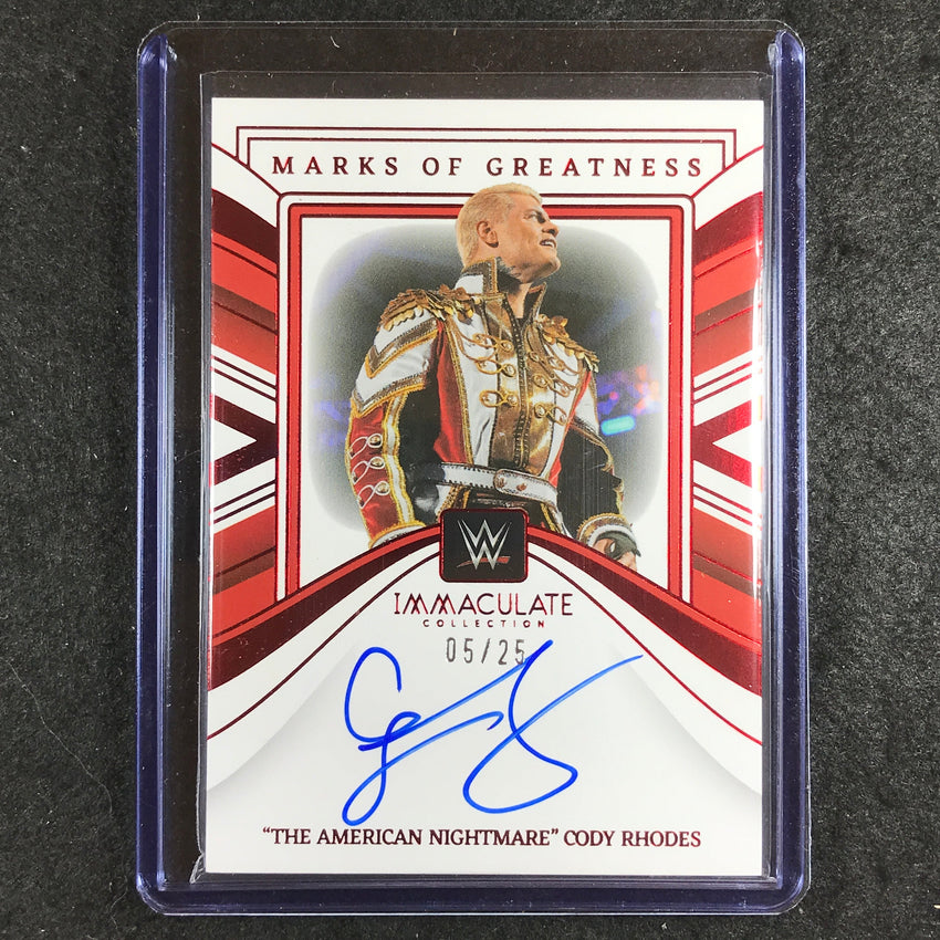2023 Immaculate WWE CODY RHODES Marks of Greatness Auto Red 5/25