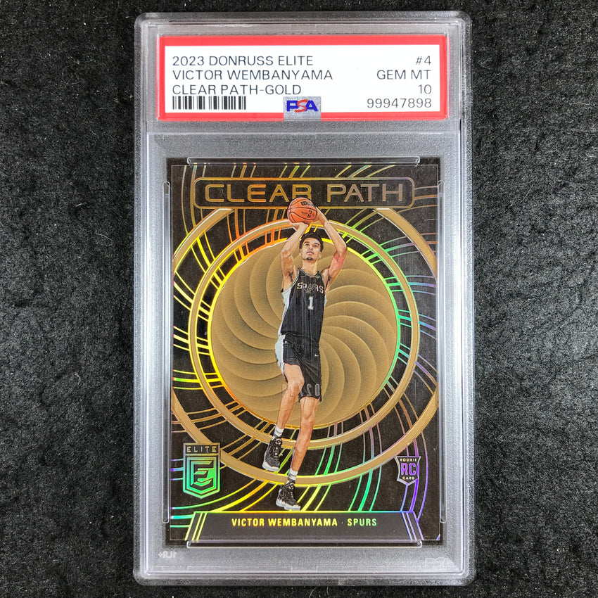 2023-24 Donruss Elite VICTOR WEMBANYAMA Clear Path Rookie Gold 2/10 PSA 10 (898)
