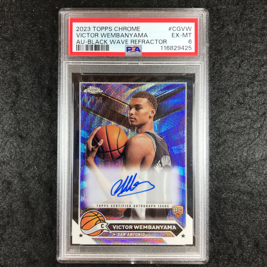 2023-24 Topps Chrome VICTOR WEMBANYAMA Rookie Auto Black Wave 3/10 PSA 6 (425)