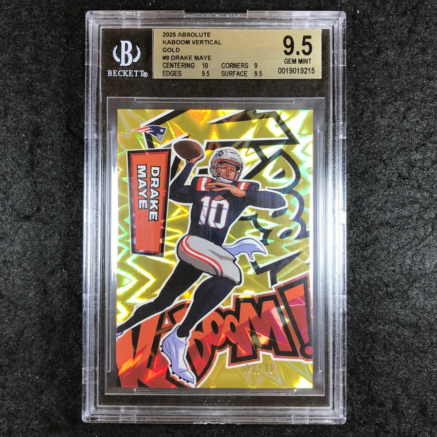 2025 Absolute Football DRAKE MAYE Kaboom Vertical SSP Gold 2/10 #9 BGS 9.5 (215)