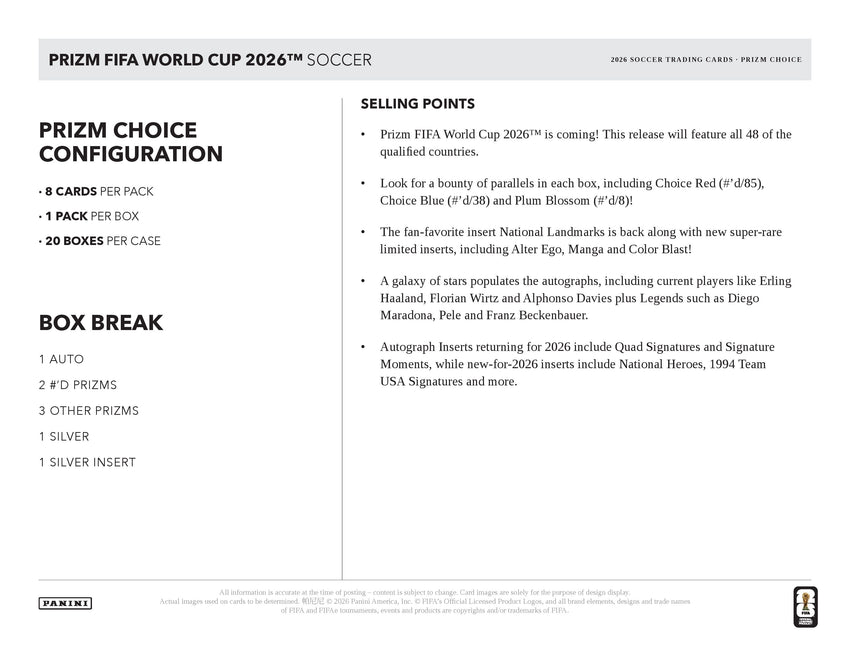 2026 Panini Prizm FIFA World Cup Soccer Choice Box (Pre Order)