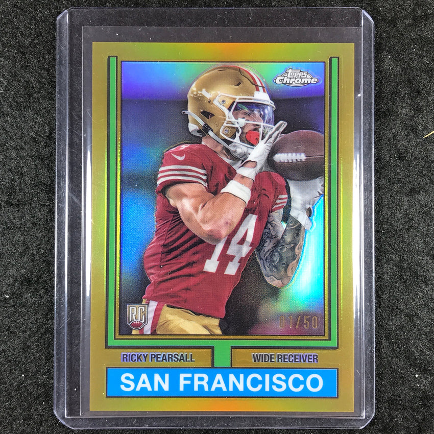 2024 Topps Chrome Football RICKY PEARSALL 1974 Topps Football Rookie Gold 1/50