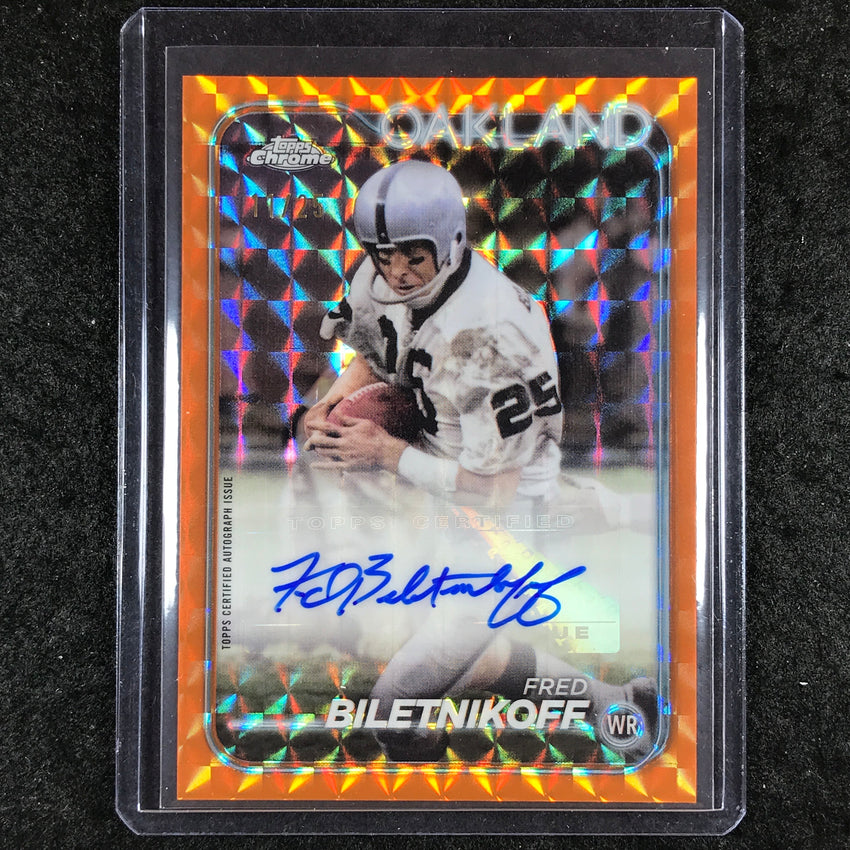 2024 Topps Chrome Football FRED BILETNIKOFF Base Auto Orange Geometric 11/25