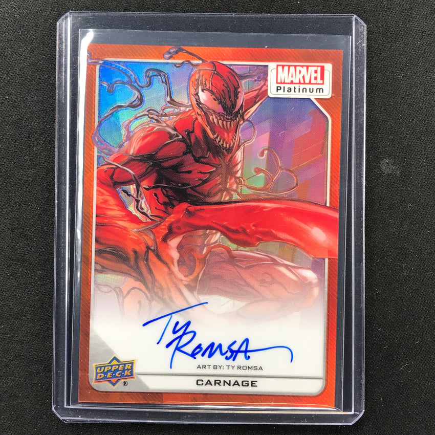 2023 Marvel Platinum Carnage Ty Romsa Base Artist Auto Orange Rainbow 17/35