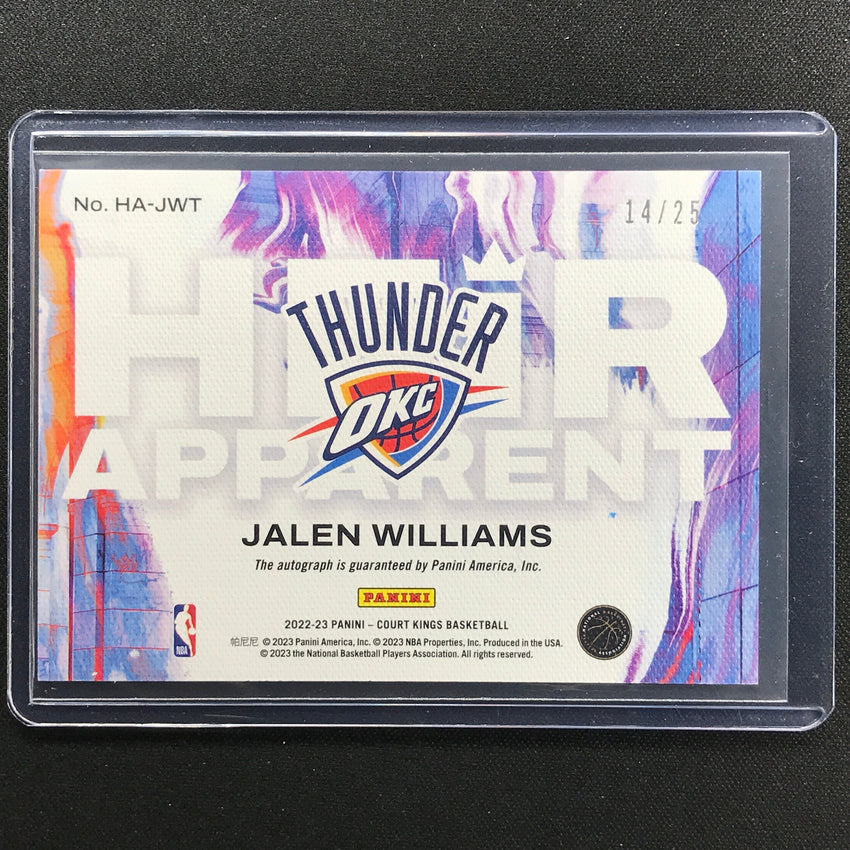 2022-23 Court Kings Jalen Williams Heir Apparent Rookie Auto Sapphire Blue 14/25
