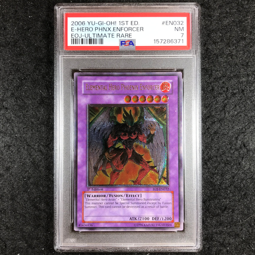 PSA 7 Elemental Hero Phoenix Enforcer - EOJ-EN032 - 1st Ultimate Rare Enemy of Justice 371