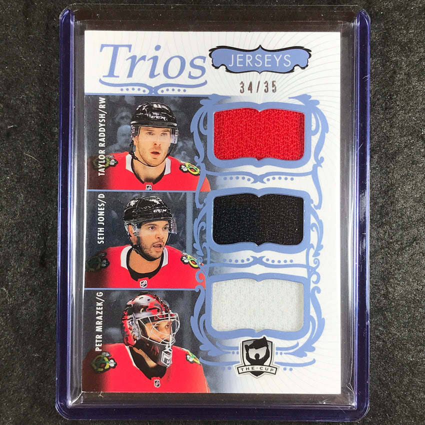 2023-24 The Cup Hockey RADDYSH JONES MRAZEK Cup Trios Jersey Relic 34/35