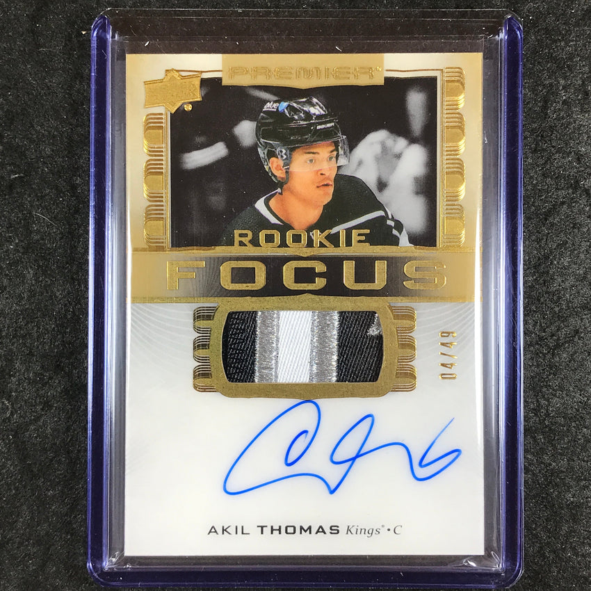2024-25 Premier Hockey AKIL THOMAS Premier Focus Rookie Patch Auto Gold 4/49