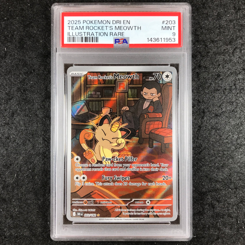 PSA 9 Team Rocket's Meowth - 203/182 - Illustration Rare Destined Rivals 953